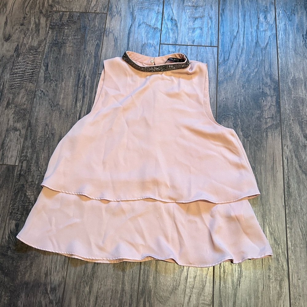 Blush Sleeveless Embellished Blouse - Zara - XS